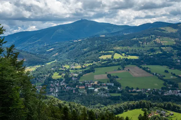 stock image Lysa hora, the highest mountain of the Moravian-Silesian Beskids as seen from Mala Prasiva