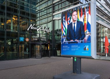 The Hague, The Netherlands, 02.02.2025, Billboard for upcoming  NATO summit in The Hague featuring current secretary general of NATO Mark Rutte clipart