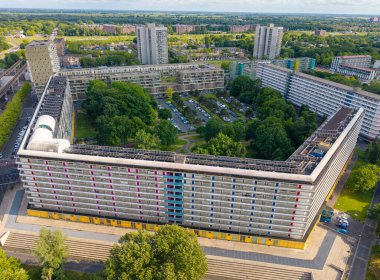 Amsterdam Zuidoost, Hollanda 'daki Bijlmer Mahallesi' nin hava manzarası