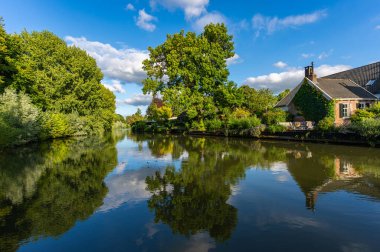 Bunnik 'teki Kromme Rijn nehrinin manzarası güneşli bir yaz gününde