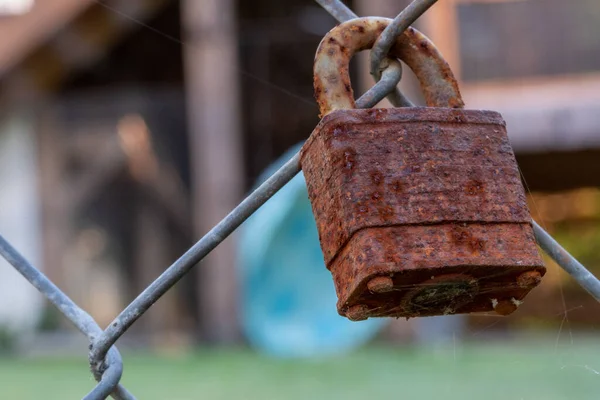 Rusty Lock Chain Linked Fence — Stock Photo, Image