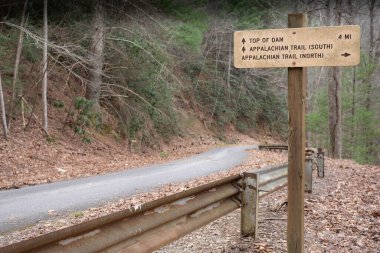 Sign directing Appalachian Trail hikers near Watauga Dam in Tennessee. clipart