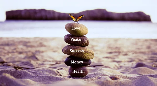 Great concept about love with a tower made of stones to express peace in life