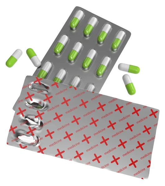 3D Render - Capsule Pills Blister Opened On White Background