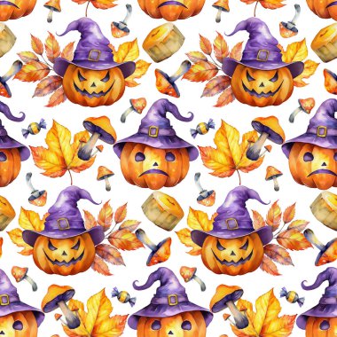 Cadılar bayramı balkabağı, balkabağı, şeker ve şeker örnekleriyle kusursuz desen