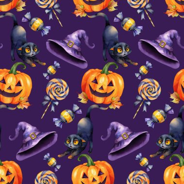 Suluboya Cadılar Bayramı dekorasyonları Kusursuz Desen