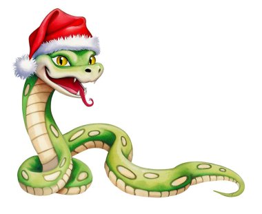 Watercolor happy snake with 2025 sign new year illustration clipart