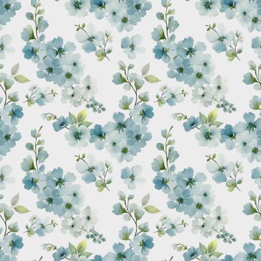 Bahar çiçekleri ve yapraklarıyla sulu boya deseni