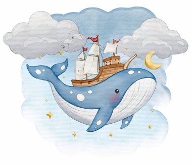 Beyaz arka planda balina ve balina