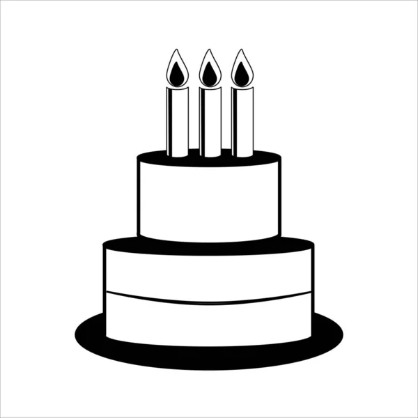 Taslak ikon doğum günü pastası. Mumlu tatil pastası. Vektör simgesi. Kek işareti