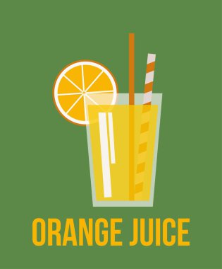 Portakal dilimli bir bardak portakal suyu. Düz vektör illüstrasyonu