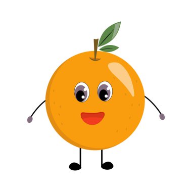Portakal 'ın şirin yüzlü Vektör İllüstrasyonu. Beyaz arka planda izole edilmiş. Mutlu stilize edilmiş portakal