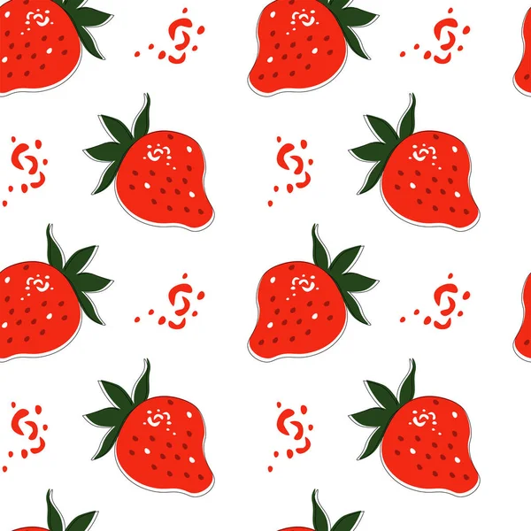 Seamless pattern of vector strawberries on white background. Bright strawberry background.