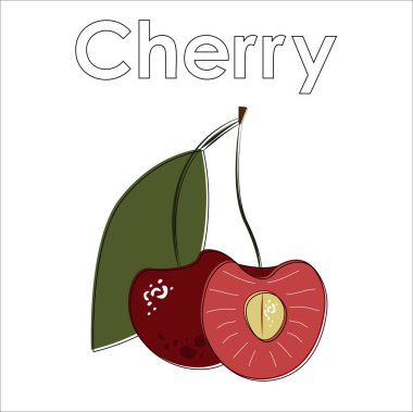 Beyaz zemin üzerinde ince siyah çizgi ile düz vektör kirazı