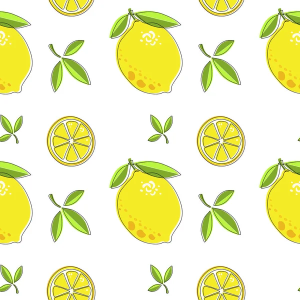 Seamless Pattern Vector Lemons White Background Yellow Lemons — Stockvektor