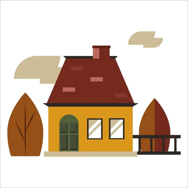 Vector Isolated Flat Autumn House White Background Brown House Trees — Stock Vector
