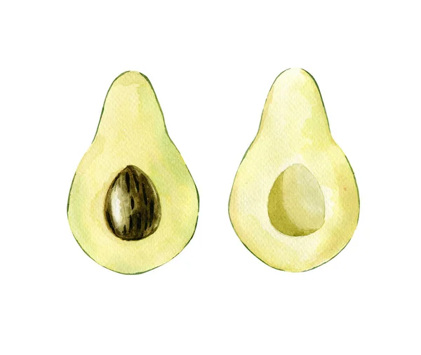 Aquarell Avocado Aquarell Hälften Von Avocado Auf Weißem Hintergrund — Stockfoto