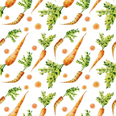 Kusursuz suluboya havuç deseni. Suluboya sebze. Havuç çizimleri.