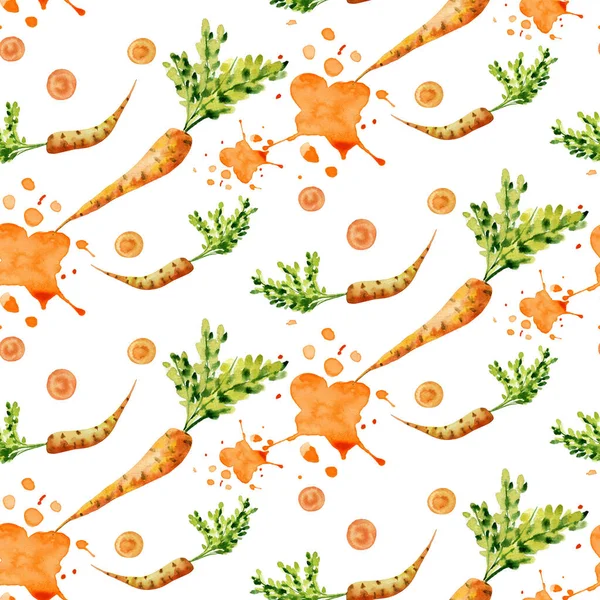 Seamless pattern of watercolor carrots. Watercolor vegetables. Carrot illustrations.