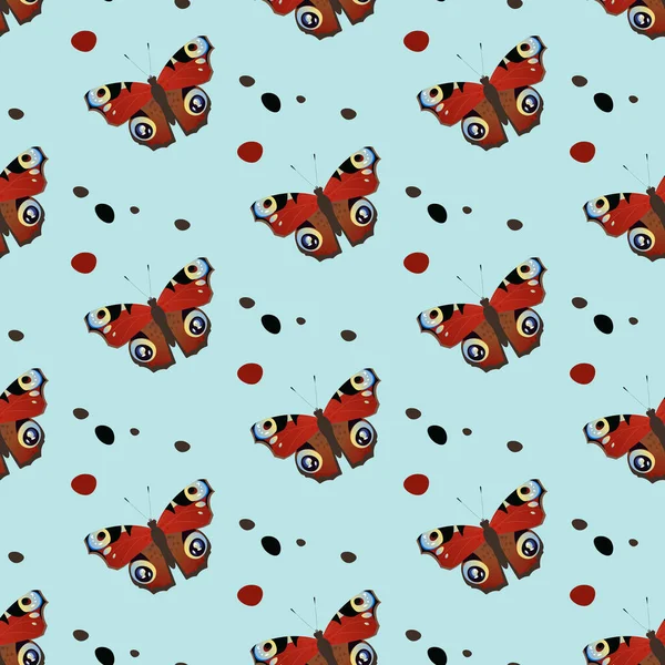 stock image Seamless pattern of butterfly aglais io. Butterfly and insect. Summer colorful butterfly. Seamless pattern on blue background.