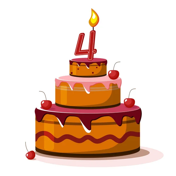 Ciasto Czteroletnie Wektorowy Tort Urodzinowy Świąteczny Tort Świecą Duży Tort — Wektor stockowy