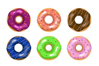 Çok renkli, sulu çörekler. Lezzetli çörekler. Tatlı. Vektör çörekleri.