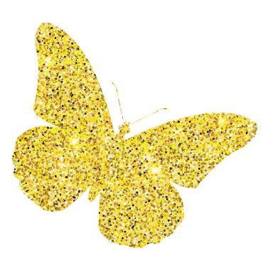 Beyaz arka planda parlayan kelebek. Parlak altın kelebek.