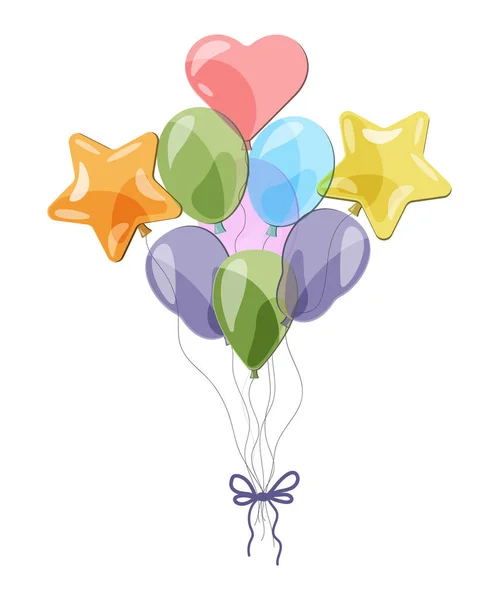 Vektör balonlar. Renkli balonlar. Kalpler, yıldızlar. Doğum günü partisi, bayram kartı topları..