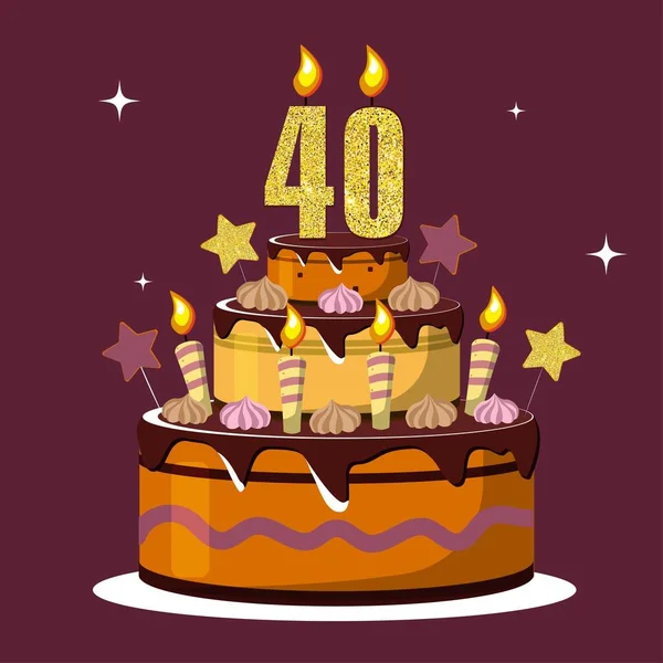 Czterdzieści Lat Wektorowy Tort Urodzinowy Świąteczny Tort Świecą Duży Tort — Wektor stockowy