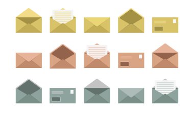 Vektör zarfları seti. Farklı mektuplar, zarflar, mesajlar.