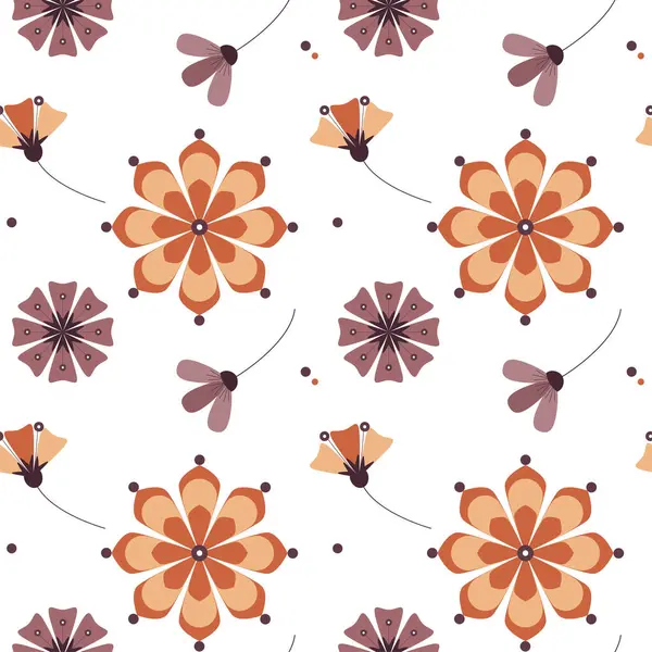 Vector seamless pattern.Simple trendy flowers, leaves and hearts on a white background
