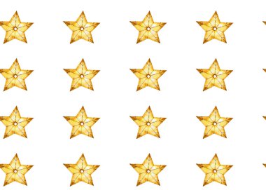 Altın yıldızların suluboya desenleri. Beyaz arkaplanda desen.