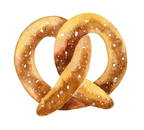 Beyaz arkaplanda izole edilmiş suluboya gerçekçi simit fırını çizimi.