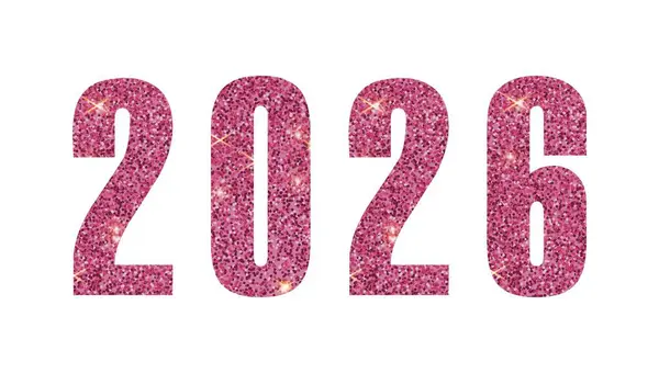 Yeni yıl 2026 'da. Yılın pırıl pırıl pembe yazısını. Mutlu yıllar. Sayıca Yeni Yıl