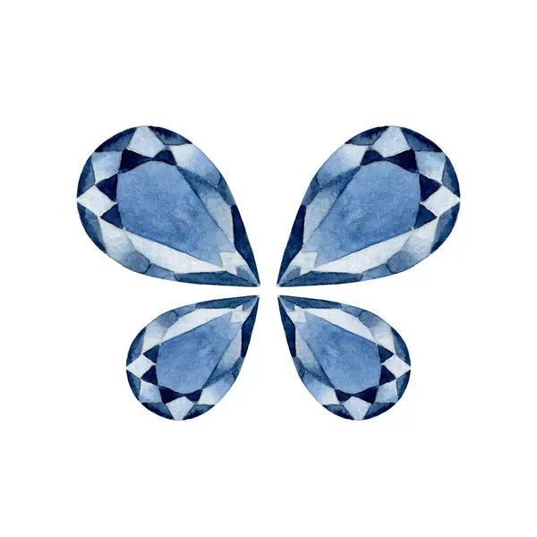 Beyaz arka planda izole edilmiş suluboya mavi safir kelebek taşı. Kristal, mücevher, Sevgili Mavi Okyanus Kelebeği.