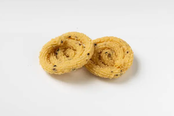 用米粉制作的喀拉拉拉邦Murukku特色小吃 白色背景的孤立图像 — 图库照片