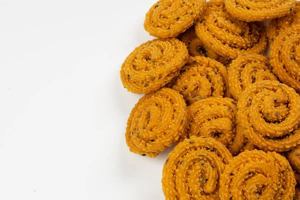 用米粉制作的喀拉拉拉邦Murukku特色小吃 白色背景的孤立图像 — 图库照片