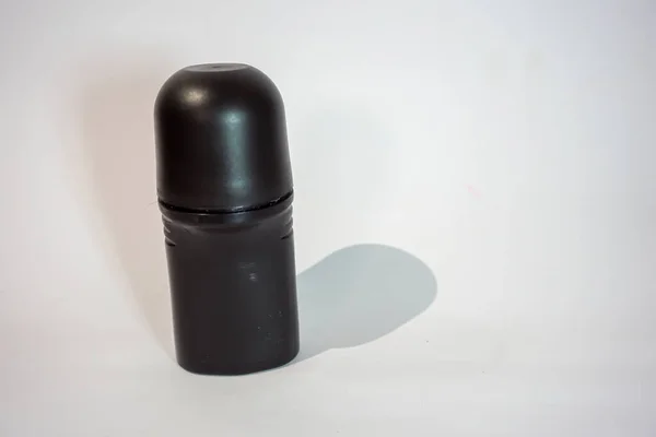 Déodorant Bouteille Noire Avec Fond Blanc Ombre Noire — Photo