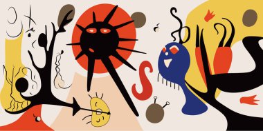 Surreal art illustration in Joan Miro style. Abstract Painting with Geometric Shapes. Vector. clipart