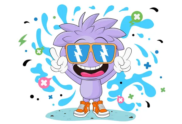 Çizgi filmdeki gözlüklü neşeli çocuk. Heyecanlı bir çocuğun vektör çizimi. Komik çocuk. İzole EPS 10 vektör görüntüsü.