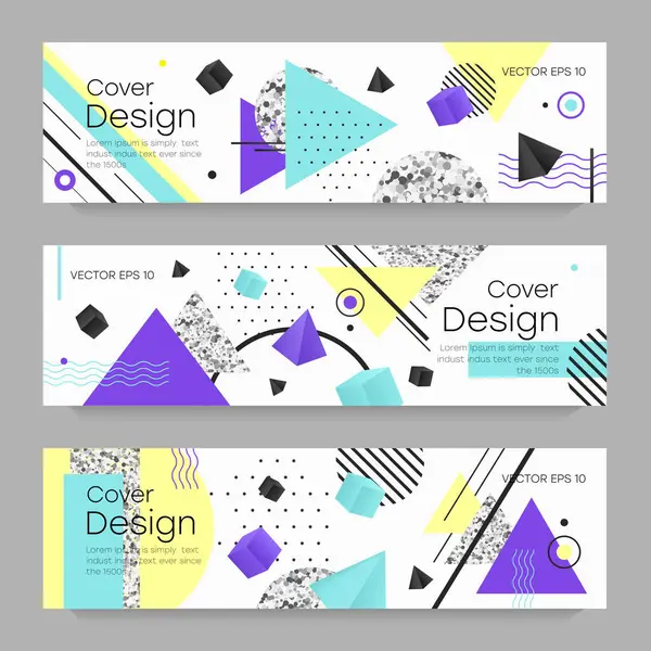 Bauhaus, Memphis ve hipster stili grafik geometrik elementlerle kaplanmış şablonlar. Pankartlar, broşürler, posterler, kapaklar ve afişler için kullanılabilir. Eps10 vektörü