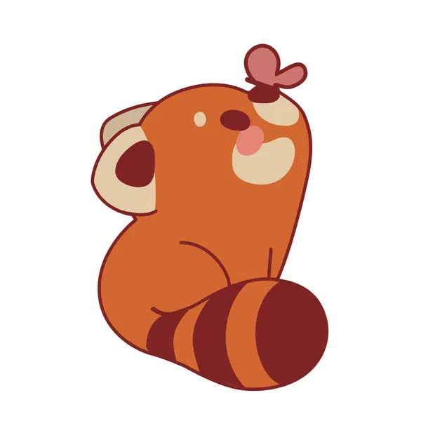 Papyonlu komik kırmızı pandanın sevimli Kawaii çizimi. Eşsiz tasarım, çocuk maskotu..
