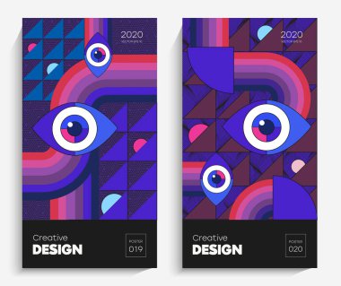 Moda, parlak geometrik şekiller. Projeniz için uygun bir vektör, animasyon, reklam, reklam afişi, el ilanı, satış. Basit poster, yamalar, karışık rozetler Neo Memphis, pop sanat.