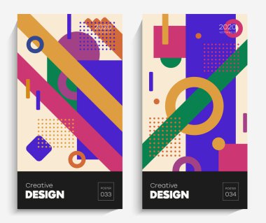 Moda, parlak geometrik şekiller. Projeniz için uygun bir vektör, animasyon, reklam, reklam afişi, el ilanı, satış. Basit poster, yamalar, karışık rozetler Neo Memphis, pop sanat.