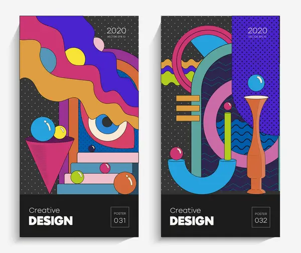 Moda, parlak geometrik şekiller. Projeniz için uygun bir vektör, animasyon, reklam, reklam afişi, el ilanı, satış. Basit poster, yamalar, karışık rozetler Neo Memphis, pop sanat.