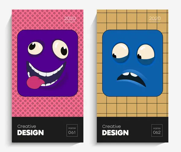 Parlak soyut sanat çizimi. Gülümseyen komik bir yüz ve çok renkli geometrik şekiller. Projeniz için animasyon, kartpostal, afiş, afiş, poster vesaire. Vektör EPS 10