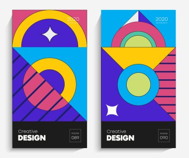 Parlak soyut sanat çizimi. Bu vektör projeniz için uygun, animasyon, reklam, el ilanı, poster, kartpostal vs. Memphis stilindeki parlak renkler