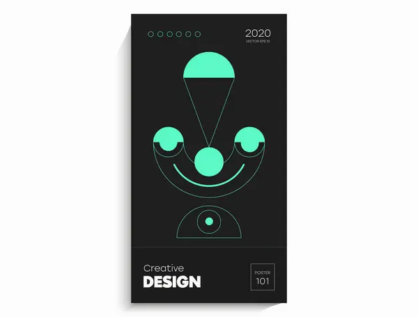 Soyut geometrik poster. Geometrik şekiller, siyah arkaplanda kireç elementleri. Kapak kartı, afiş, poster için yaratıcı, parlak dijital vektör..