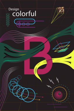 Memphis ve Hipster tarzı broşür, dalgalı çizgiler ve boşluklar, trendy flayer ile renkli geometrik elemanları. Tebrik kartları, çıkartmalar, baners, posterler, web, sosyal medya, e-posta, baskı vb için mükemmel şablon Vektör Eps 10