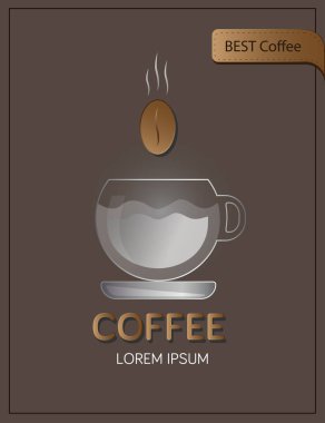 Şeffaf bardak tasarımı, kahve temalı poster.